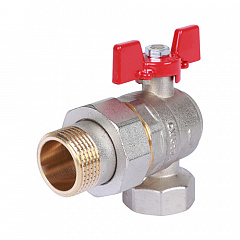 Шаровой кран Rommer угловой с американкой 3/4 ВР/НР, ручка бабочка