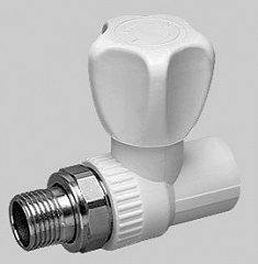 Вентиль полипропиленовый Kalde прямой (радиаторный) комбинированный, 20 x 1/2, американка