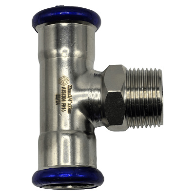 Пресс-тройник MVI из нержавеющей стали 15х1/2 с переходим на наружную резьбу