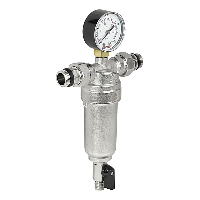Фильтр промывной Valfex 3/4 с манометром, никелированный