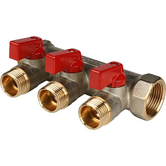 Коллектор Stout с шаровыми кранами 3/4x1/2 с 3 отводами, красный, SMB 6200 341203
