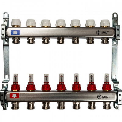 Коллектор Stout из нержавеющей стали с расходомерами 1/3/4x7, SMS 0917 000007