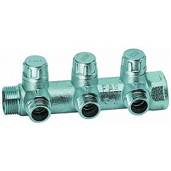 Запорный коллектор FAR 1 (ВР-НР) с 3 отводами 3/4 НР (межосевое 45 мм)