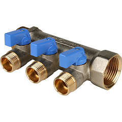 Коллектор Stout с шаровыми кранами 1x1/2 с 3 отводами, синий, SMB 6201 011203