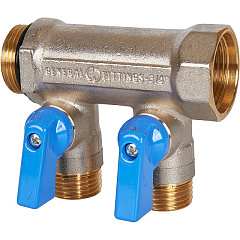 Коллектор Stout с шаровыми кранами 3/4x1/2 с 2 отводами, синий, SMB SMB 6211 341202