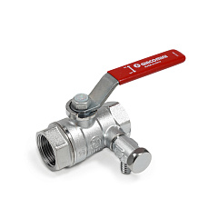 Кран шаровой Giacomini R250DS, 3/4, ВВ, ручка-рычаг красный, хромированный со сливом