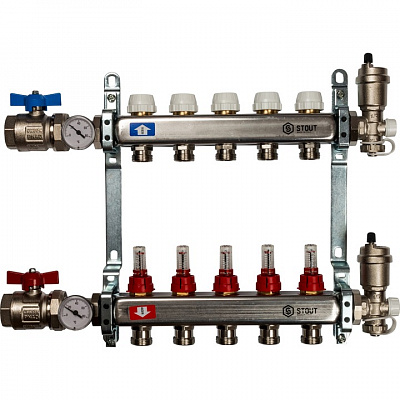 Коллектор Stout из нержавеющей стали в сборе с расходомерами 1/3/4x5, SMS 0907 000005