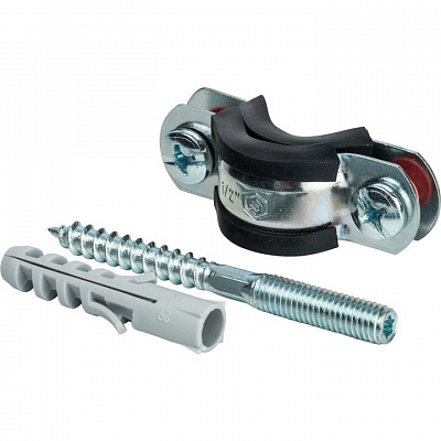 Хомут для труб Stout комплект: хомут+шпилька шуруп +дюбель пластиковый 2 (59-65)