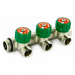 Коллектор UNI-FITT никелированный 411N с вентилями под 90 град. 3/4x1/2 с 3 отводами