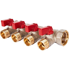 Коллектор Stout с шаровыми кранами 3/4x1/2 с 4 отводами, красный, SMB 6210 341204
