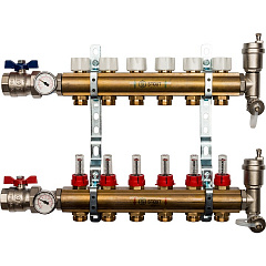 Коллектор Stout распределительный из латуни с расходомерами 1/3/4x6, SMB 0473 000006