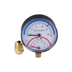 Термоманометр Afriso TM 80 радиальный, 80 мм, 0-10 бар, 20-120C, G1/4