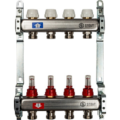Коллектор Stout из нержавеющей стали с расходомерами 1/3/4x4, SMS 0917 000004