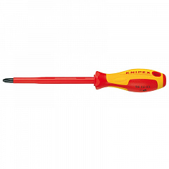 Отвертка KNIPEX крестовая PH0 VDE, длина лезвия 60 мм, 162 мм, диэлектрическая, 2-компонентная рукоятка