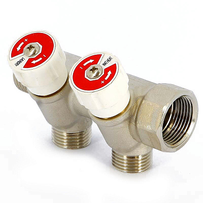 Коллектор UNI-FITT никелированный 402N с вентилями 3/4x3/4 EK с 2 отводами