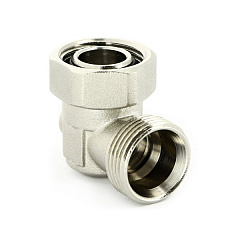 Узел нижнего подключения радиатора UNI-FITT угловой одинарный НВ 3/4 ЕК х 3/4 ЕК со встроенным шаровым краном