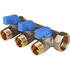Коллектор Stout с шаровыми кранами 3/4x1/2 с 3 отводами, синий, SMB 6201 341203