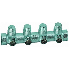 Запорный коллектор FAR 3/4 (ВР-НР) с 4 отводами 1/2 НР (межосевое 45 мм), плоское присоединение