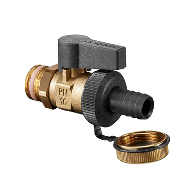 Кран шаровой Oventrop Optiflex KFE, DN 25 PN 16, с колпачком и штуцером для шланга