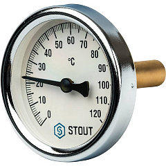 Термометр Stout биметаллический с погружной гильзой 50 мм, D63 мм, 0...120, 1/2, резьба с самоуплотнением