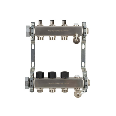 Коллектор Usystems UN с клапанами стальной с накидной гайкой, выходы 3x3/4 Евроконус