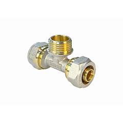 Тройник Valfex для труб PE-RT/Al/PE-RT, обжимной с переходом на НР 26х1х26