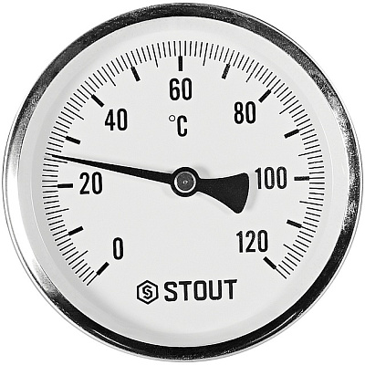 Термометр Stout биметаллический с погружной гильзой 100 мм, Dn 100 мм, 1/2 , 0...120С