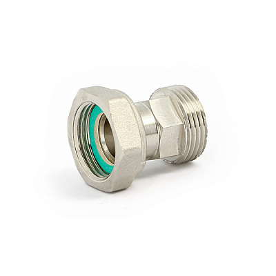 Соединение UNI-FITT с накидной гайкой 3/4 с плоской прокладкой, никелированная латунь, внутренняя-наружная резьба