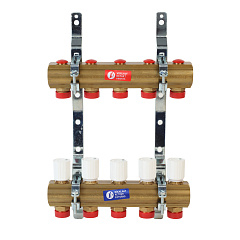 Коллекторная группа Giacomini для систем отопления, с балансировочными клапанами, R553D, латунь, 1x3/4E, 7 отводов, кронш.R588Z