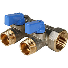 Коллектор Stout с шаровыми кранами 3/4x1/2 с 2 отводами, синий, SMB 6201 341202