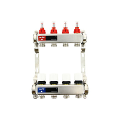 Коллекторная группа UNI-FITT 1 х 2 вых 3/4 с расходомерами и термостатическими вентилями 450W, нерж. сталь