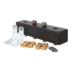 Стальной коллектор HOOBS , 2 выхода, накидные гайки (латунь), в комплекте с теплоизоляцией и креплением длина 550мм