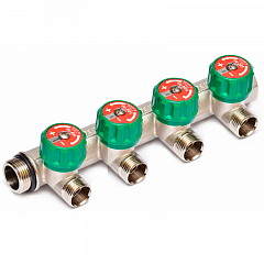 Коллектор UNI-FITT никелированный 411N с вентилями под 90 град. 3/4x1/2 с 4 отводами
