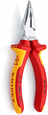 Плоскогубцы KNIPEX комб. острокон. с удл. губками VDE, рез: провол. ср. d 3 мм, твёрд. d 2 мм, кабель d 8 мм, L-145 мм, хром, 2К ручки