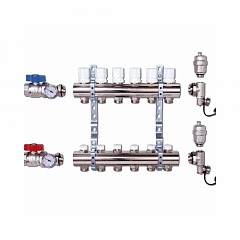 Коллектор Luxor латунный в сборе с регулирующими вентилями CD 468M 1х3/4ЕК 5 контуров