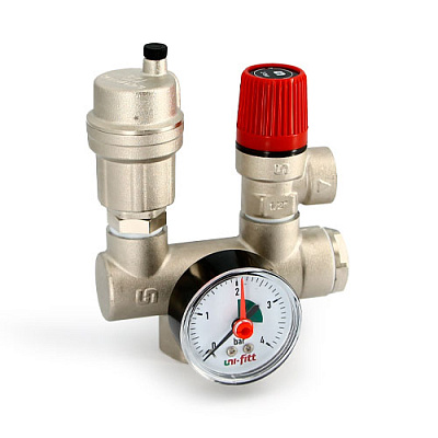 Группа безопасности котла UNI-FITT Mini до 50 кВт, 1, 3 бар, никелированная