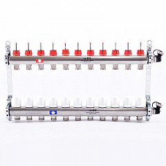 Коллекторная группа UNI-FITT из нерж. стали 450I с термостатическими вентилями и расходомерами 1x3/4 с 11 отводами