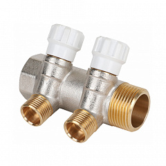 Коллектор MVI латунный с регулирующими вентилями 1 х 1/2ЕК, 2 выхода