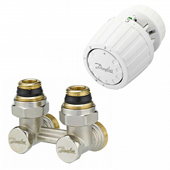 Комплект для радиаторов Danfoss с нижним подключением RLV-KS/RTR 7090 - G 3/4 A x G 1/2 A, угловой с переходниками