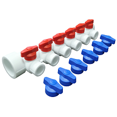 Коллектор из полипропилена Valfex универсальный с отсечными кранами 40х20 на 5 выходов (6/1) белый (ВАЛФ-РУС)