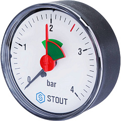 Манометр Stout аксиальный, 4 бар, 63 мм, 1/4, с указателем предела