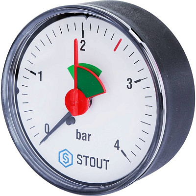 Манометр Stout аксиальный, 4 бар, 63 мм, 1/4, с указателем предела