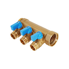 Коллектор HOOBS с шаровыми кранами, латунь, 3/4 х4х1/2 EK, синяя ручка