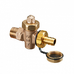 Кран шаровой Oventrop KFE, усиленная модель, DN 20 PN 16 НР со штуцером для шланга и колпачком