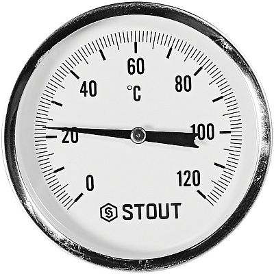Термометр Stout биметаллический с погружной гильзой 100 мм, Dn 80 мм, 1/2 , 0...120С