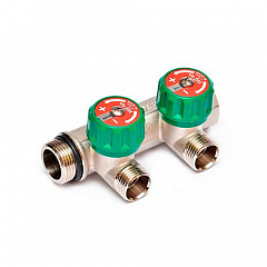 Коллектор UNI-FITT 410N НВ 3/4 2 х 1/2 Н 50мм с выходами под 90 , никелированный с вентилями