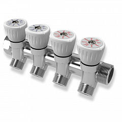 Коллектор Royal Thermo с регулировочными вентилями 3/4x1/2 с 4 контурами