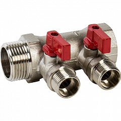 Коллектор VALTEC с отсекающими кранами, 1х2 вых. 1/2 нар.