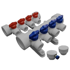 Коллекторная группа из полипропилена Valfex 32х20 на 4 выхода СЕРАЯ