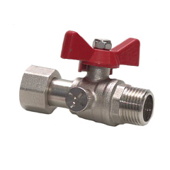 Кран шаровой MVI для подключения манометра 1/2HРx1/4BР (накидная гайка ВР с прокладкой со стороны манометра), бабочка